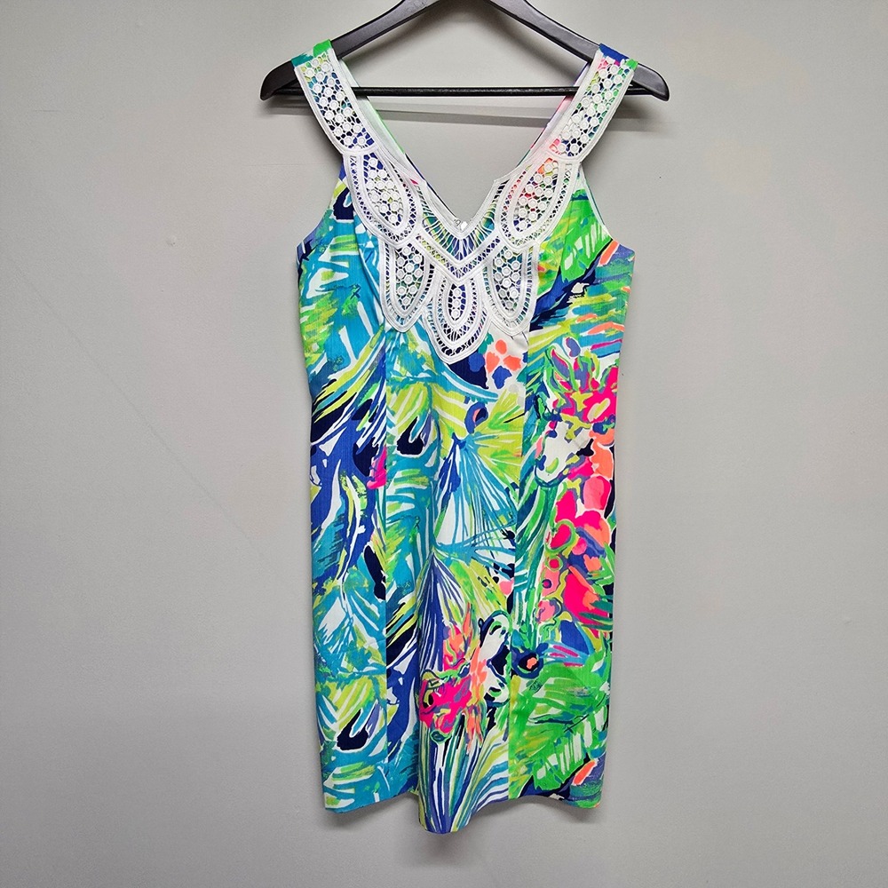 Lilly Pulitzer Largo Shift Dress Womens 0 Multi Purrfect Lace Resort Preppy